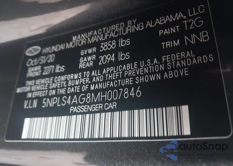 2021 Hyundai Elantra Sel from USA, damaged, VIN 5NPLS4AG8MH007846